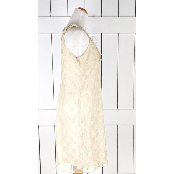 Ivory cream beaded crochet lace sheer net overlay sleeveless tunic dress 6 - Picture 6 of 8
